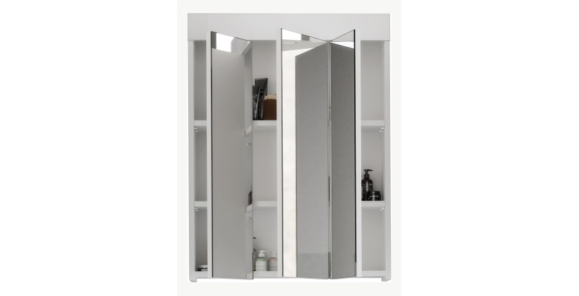 Ensemble de salle de bain : meuble sous vasque + armoire de rangement avec miroir – Blanc laqué – VENICE