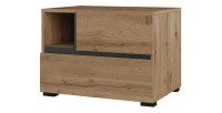 Chambre complète HAVANA chêne et noir – Lit coffre 160x200, armoire 4 portes, chevets et commode