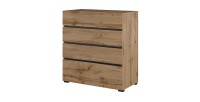 Chambre complète HAVANA chêne et noir – Lit coffre 180x200, armoire 4 portes, chevets et commode