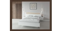 Lit FLORENCE – Blanc et chêne – 160x200 cm – Avec chevets intégrés – Sommier et tiroirs non inclus