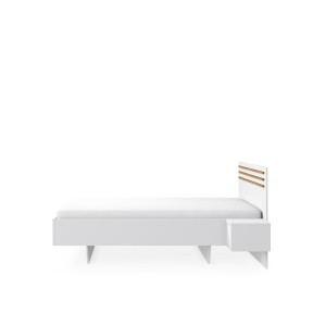 Pack lit FLORENCE – 160x200 cm – Avec sommier + 2 tiroirs – Chevets intégrés – Blanc et chêne